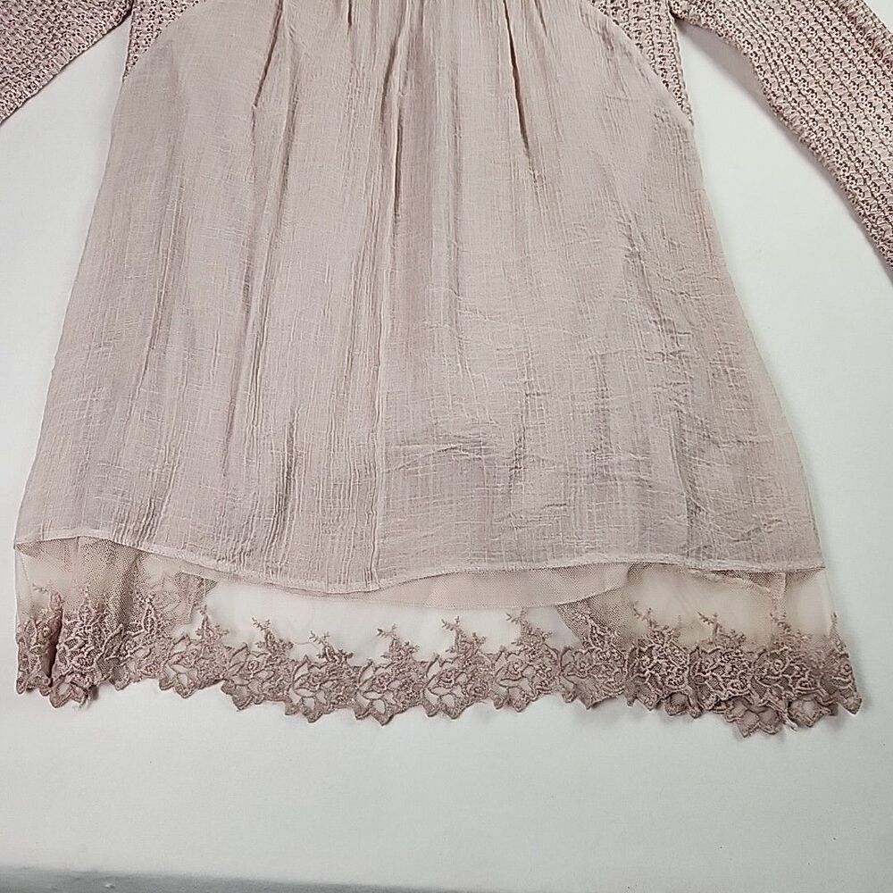 Feratelli Long Sleeve Floral Applique Tunic Lace Top Pink Blouse Shirt Small - Picture 12 of 13
